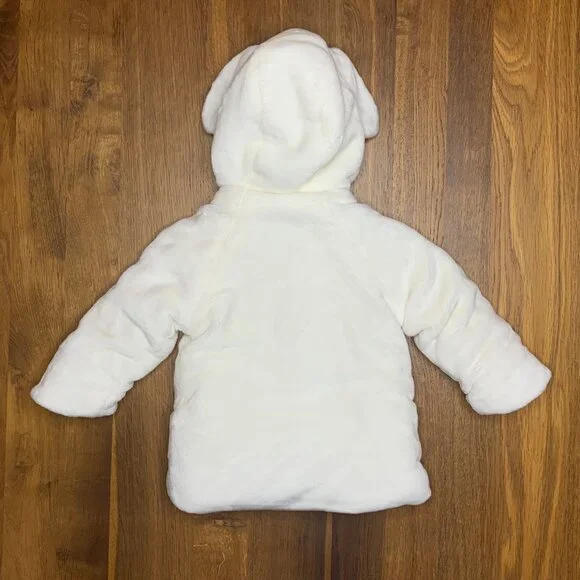 MAYORAL Baby Winter Coat Girls 6-9 Months Bunny Ears White Hooded Infant Jacket - Picture 2 of 12